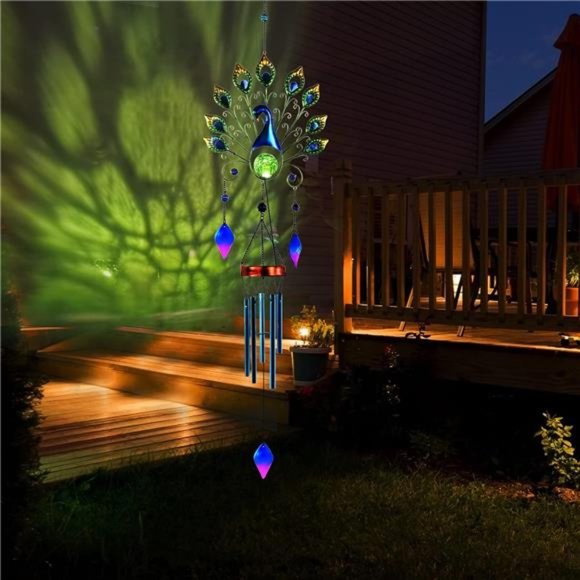 Colorful Wind Chimes Outdoor - Large Peacock Wind Chimes - Waterproof - Picture 3 of 4
